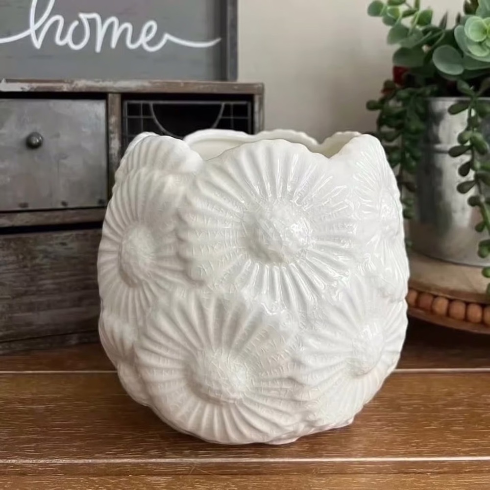 New White Ceramic Flower Crock